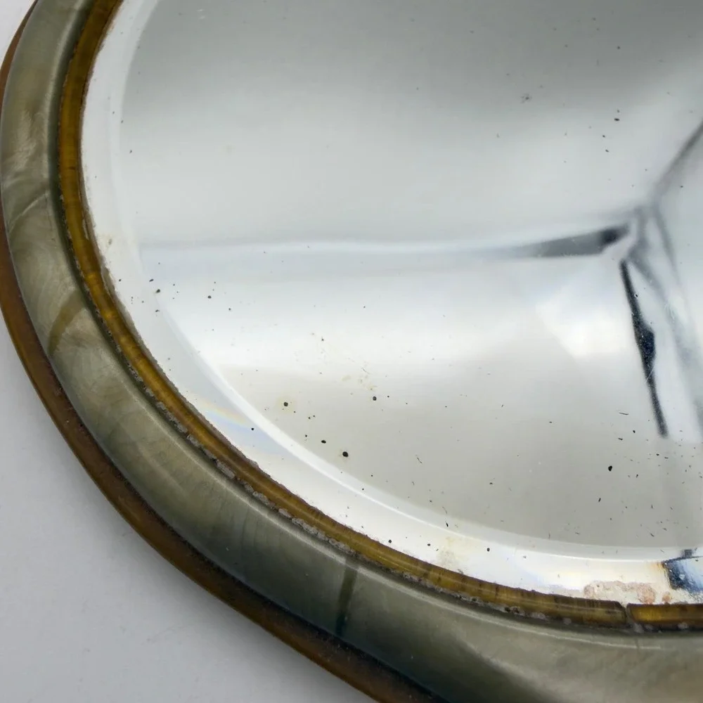 Vintage‎ Celluloid Hand Mirror Marbled Grey Tan Art Deco Vanity Accessory